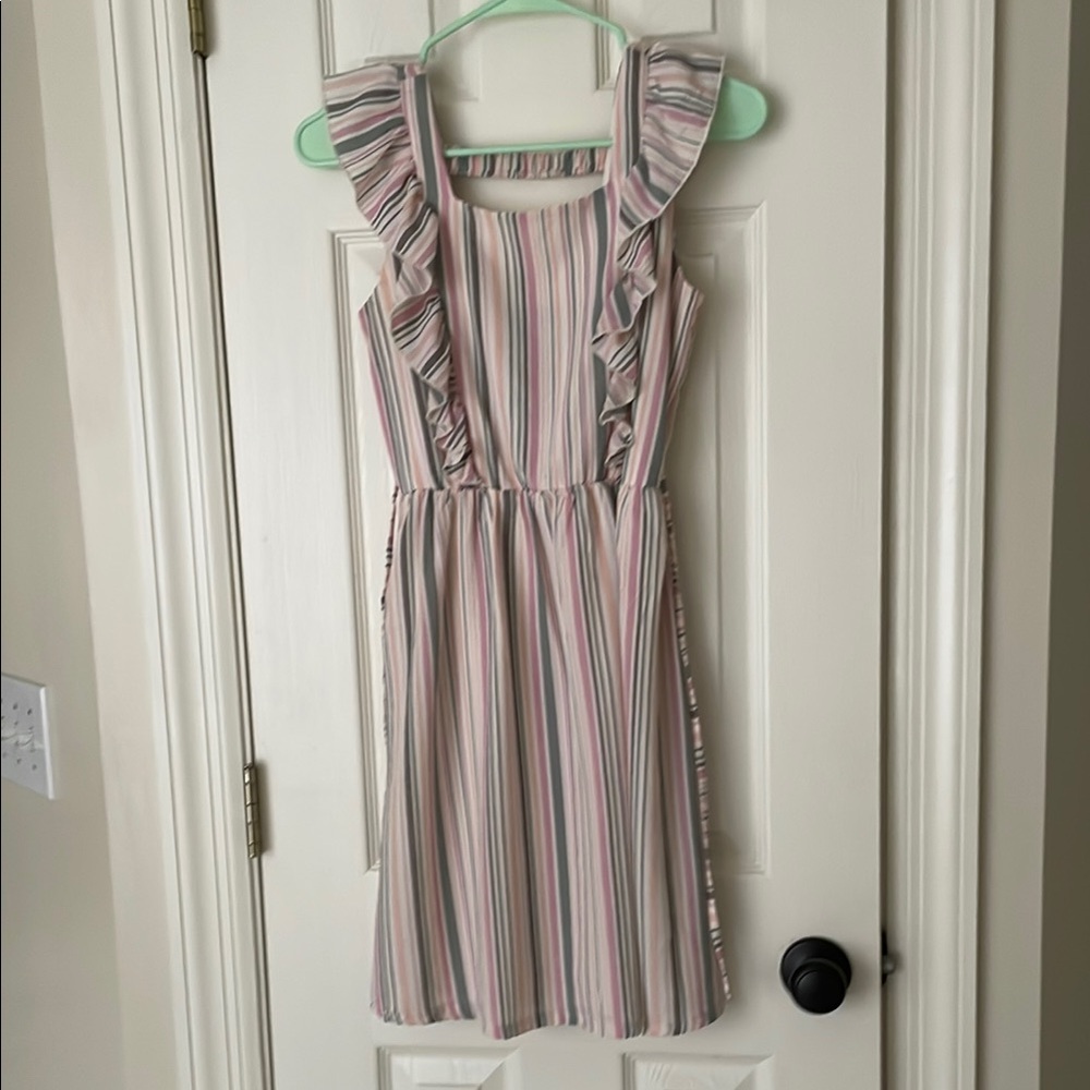 Striped Kids girls Dress with Ruffle Sleeves 16